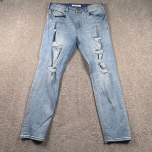 PacSun Mens Slim Taper Distressed Ripped Light Wash Blue Denim‎ Jeans 30x30